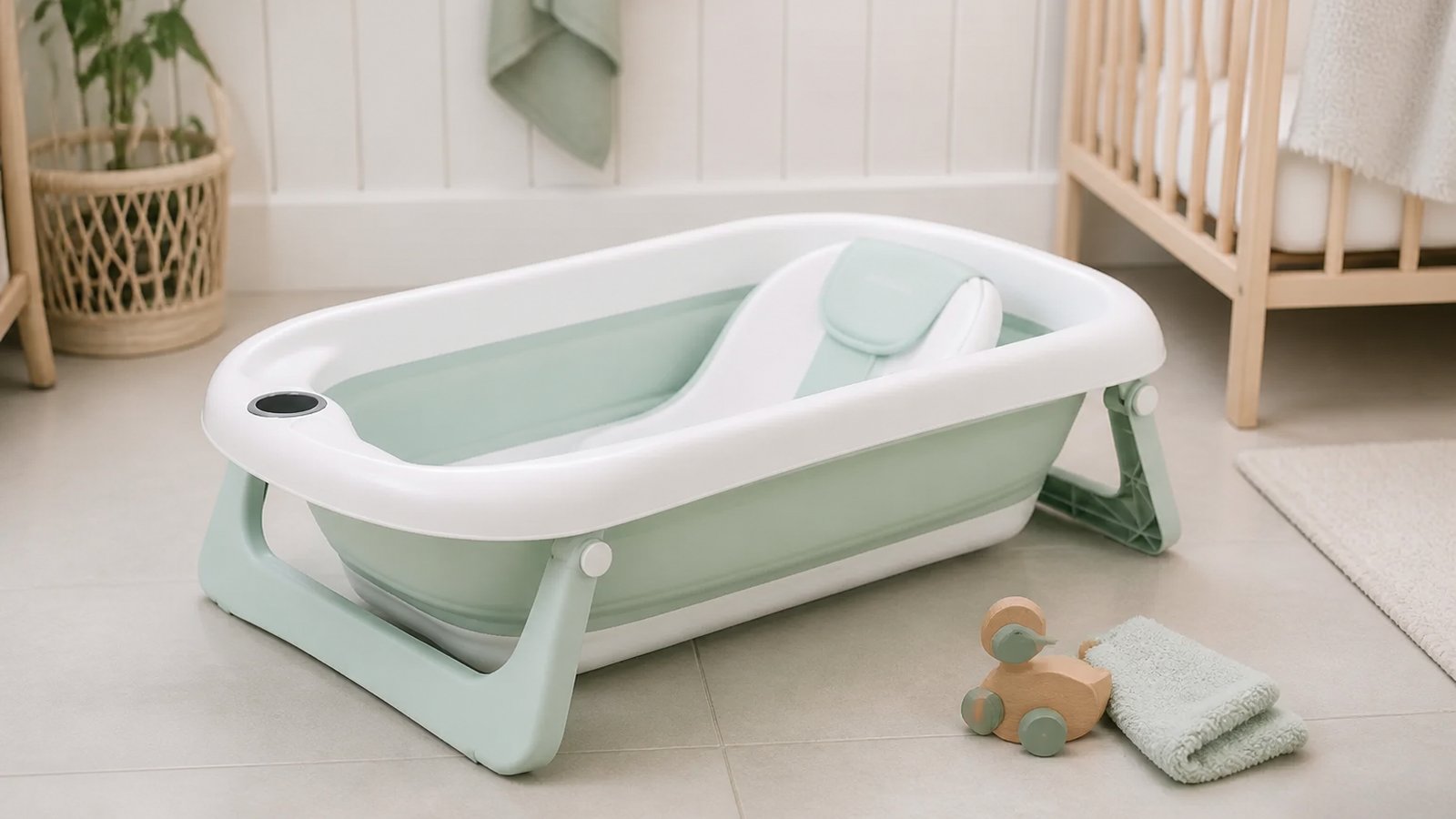 Spacious empty XXL baby bath for long newborn-to-toddler use