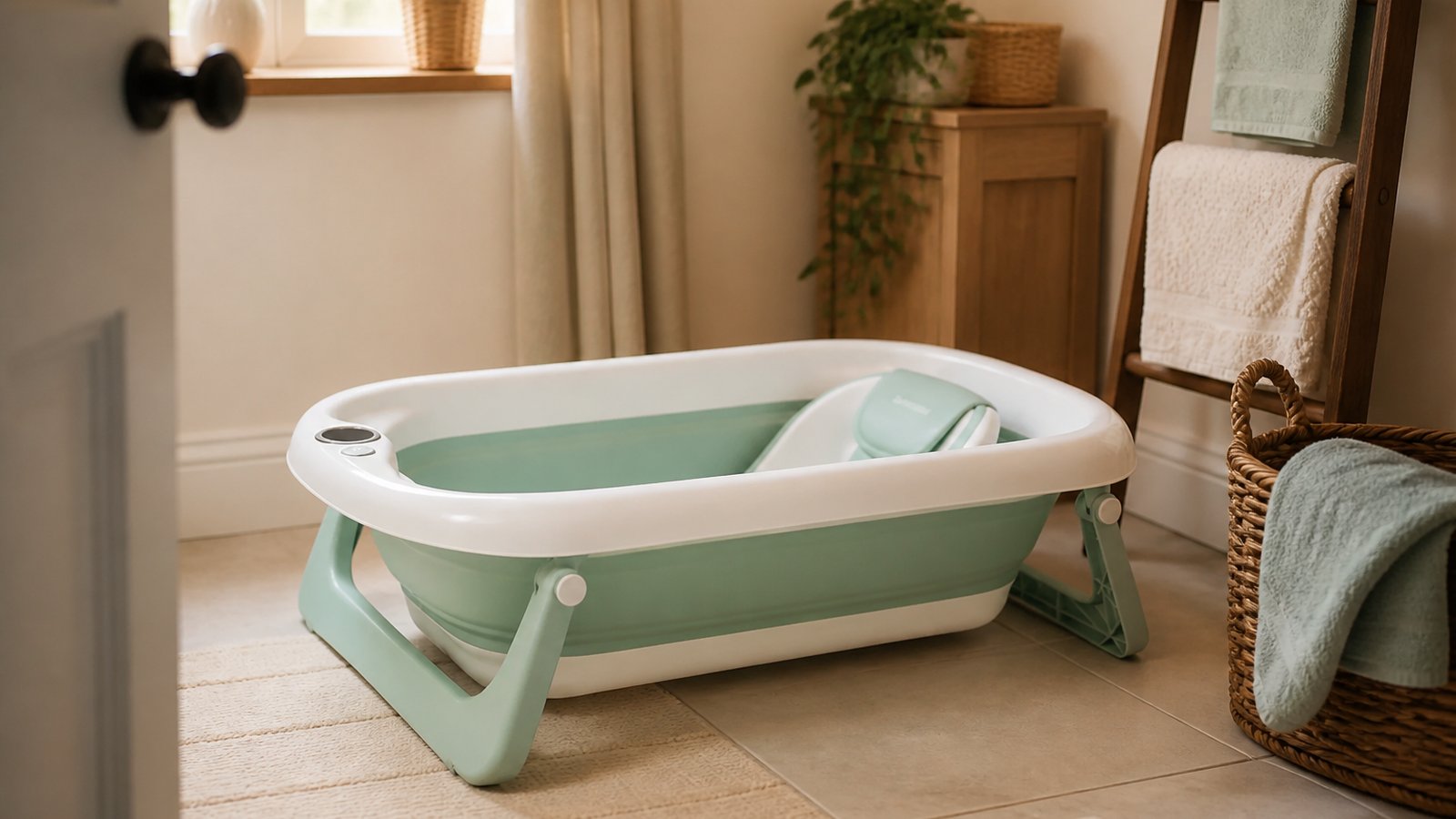 Baby bath with seat in a grandparents guest bathroom