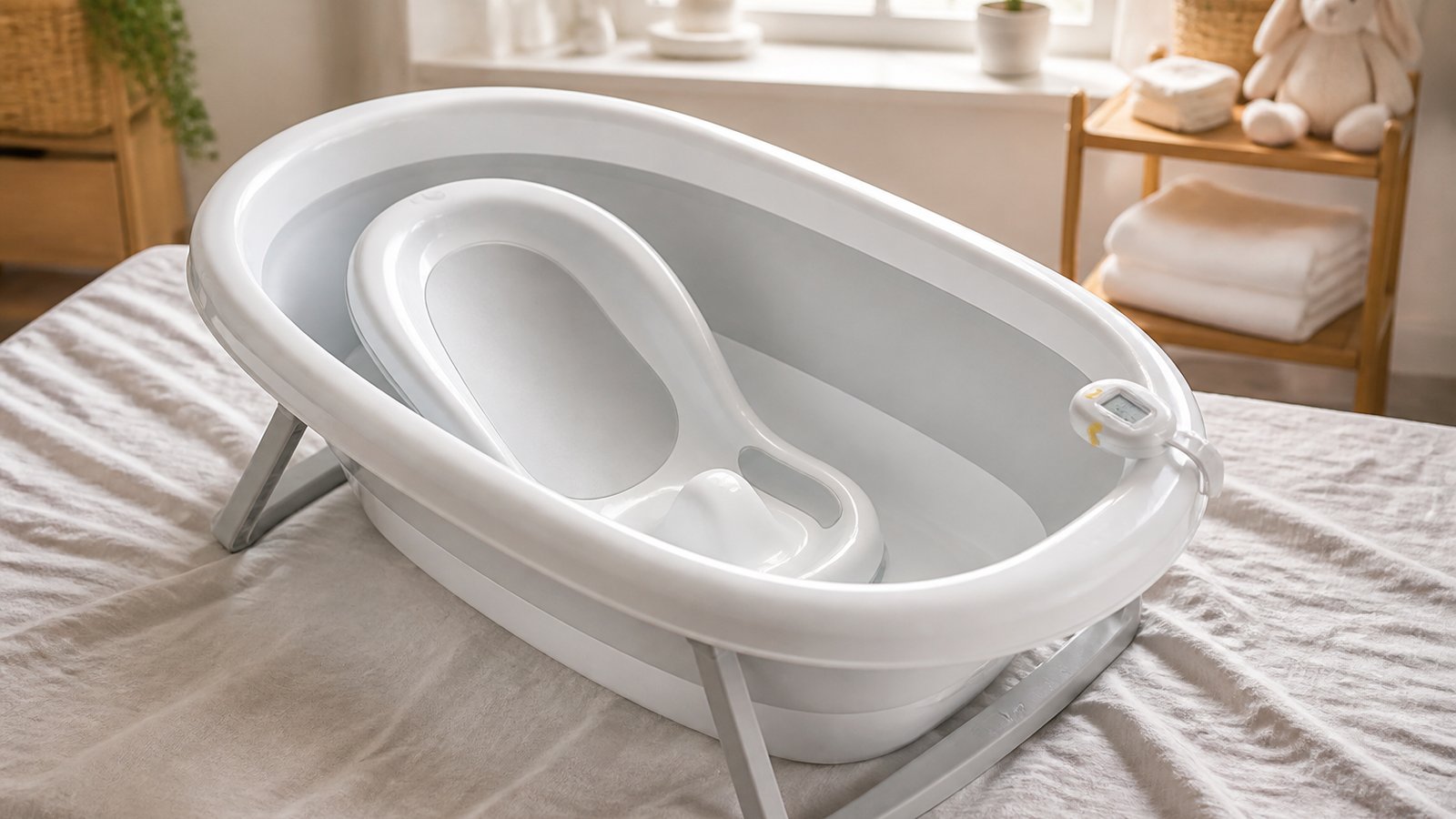Non-slip baby bath seat fitted in an empty XXL tub