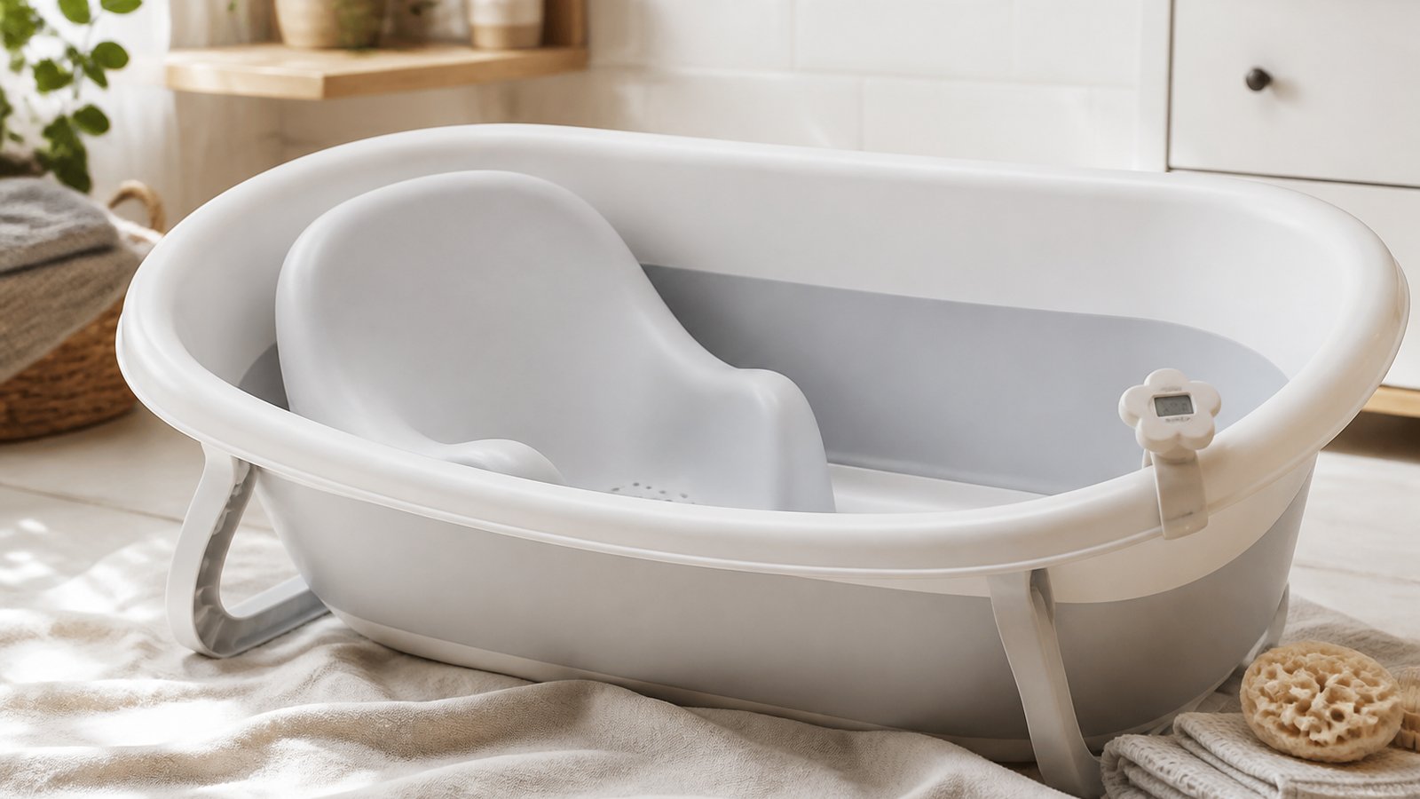 Non-slip baby bath seat fitted in an empty XXL tub