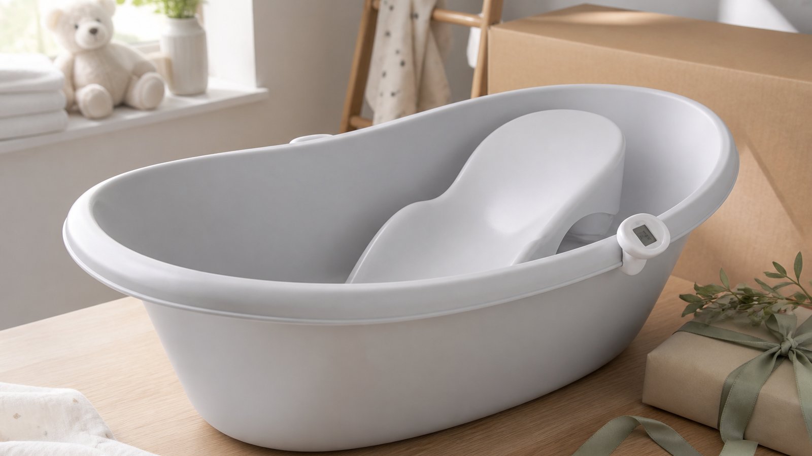 Gift-ready freestanding baby bath with eco packaging