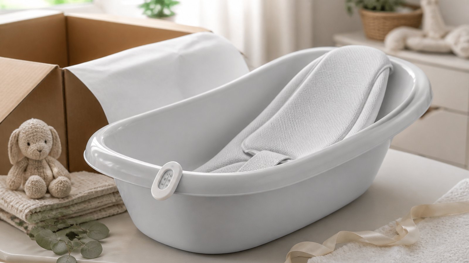Gift-ready freestanding baby bath with eco packaging