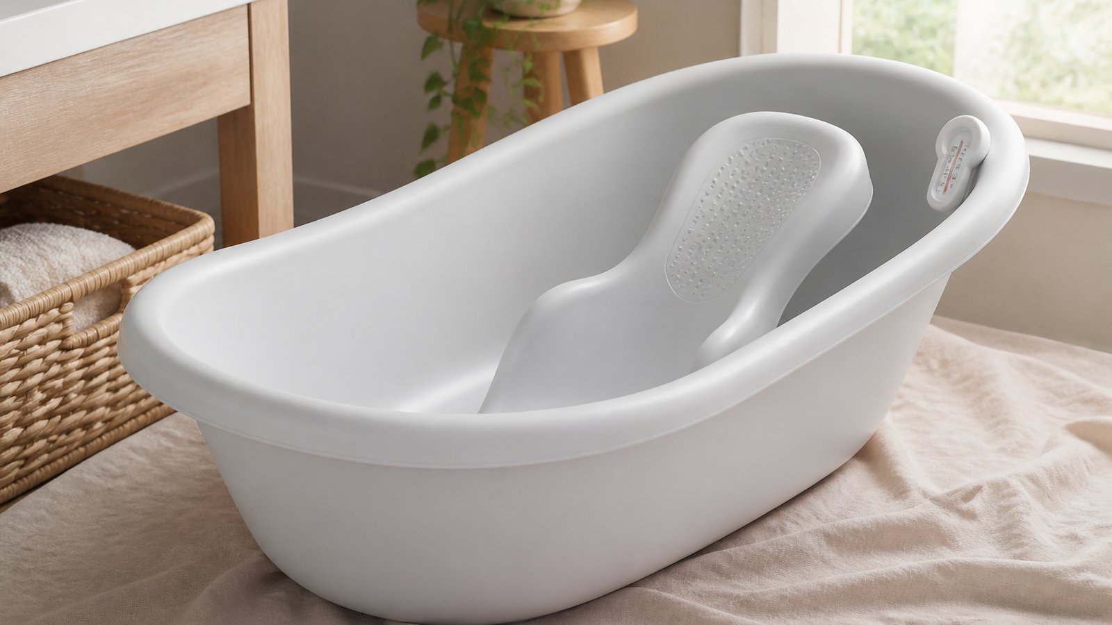 Non-slip baby bath seat fitted in an empty XXL tub