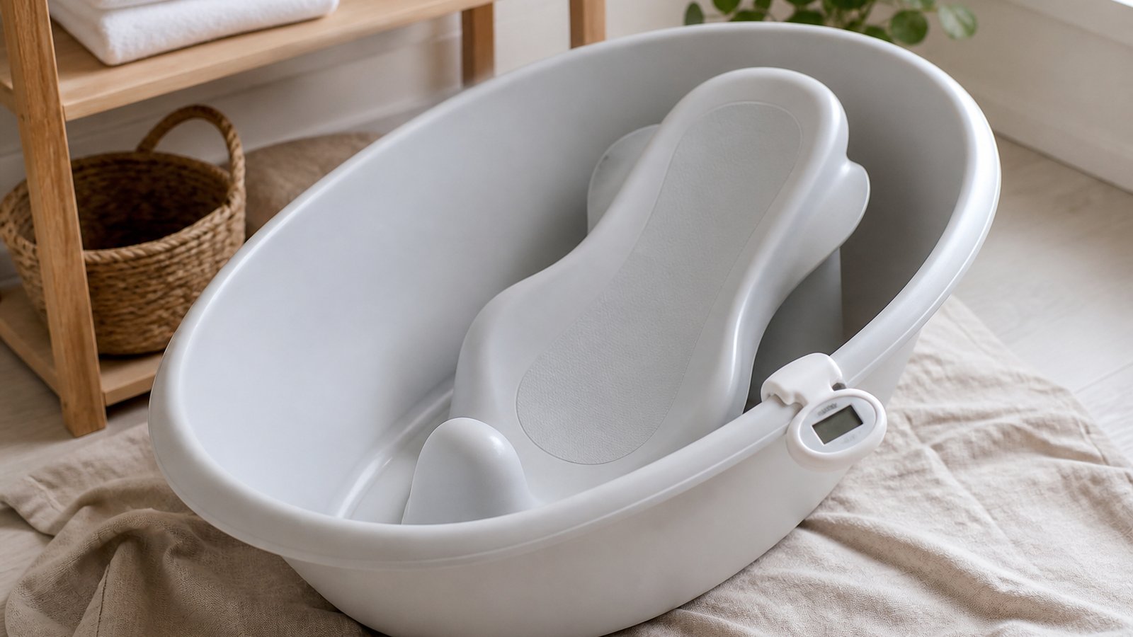 Non-slip baby bath seat fitted in an empty XXL tub