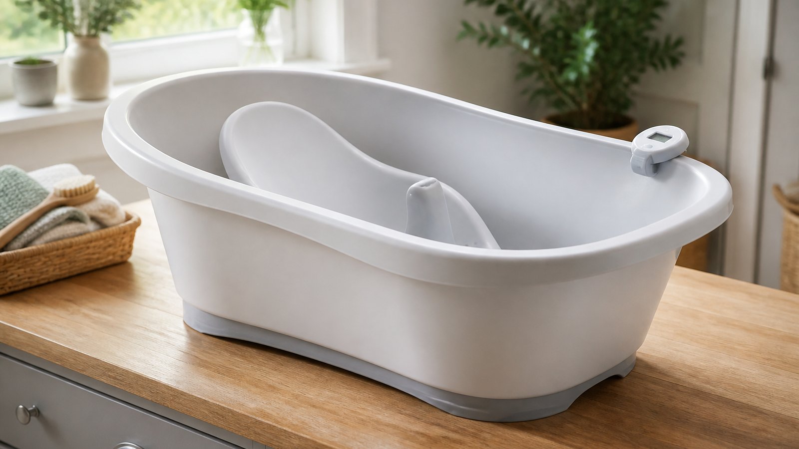 Spacious empty XXL baby bath for long newborn-to-toddler use