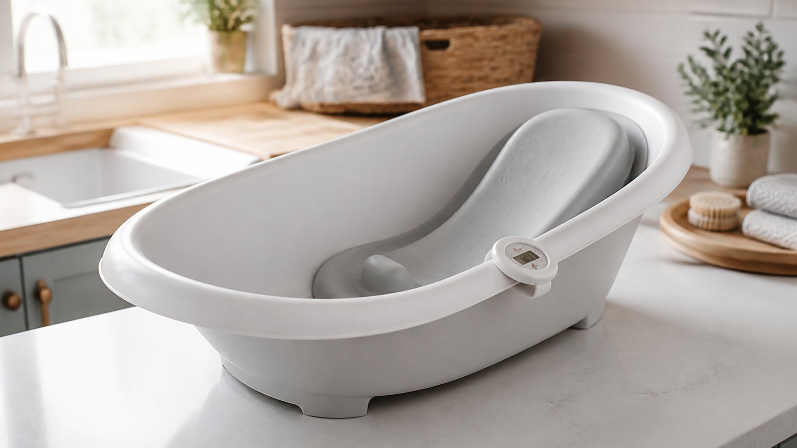 Spacious empty XXL baby bath for long newborn-to-toddler use