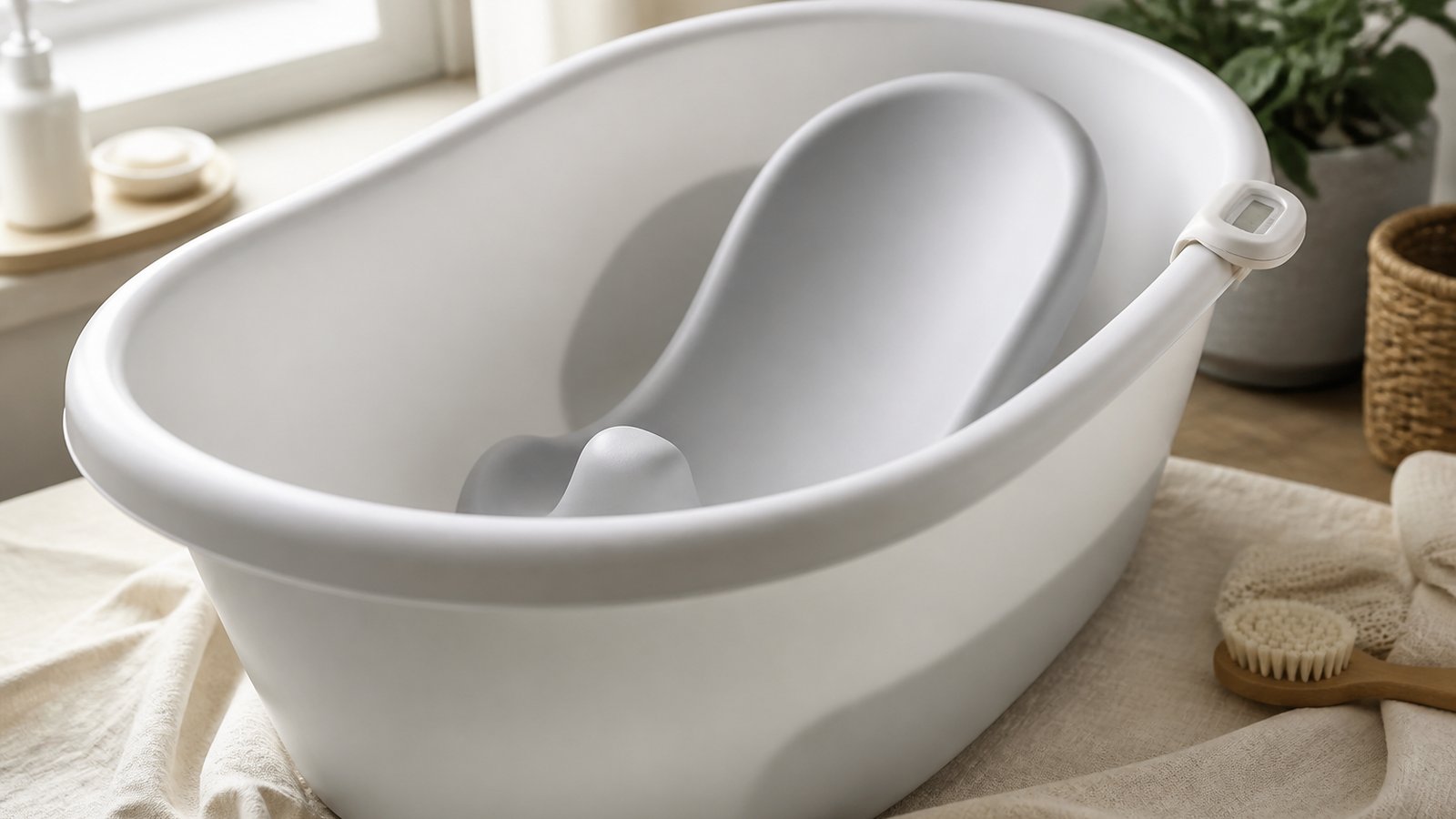 Non-slip baby bath seat fitted in an empty XXL tub