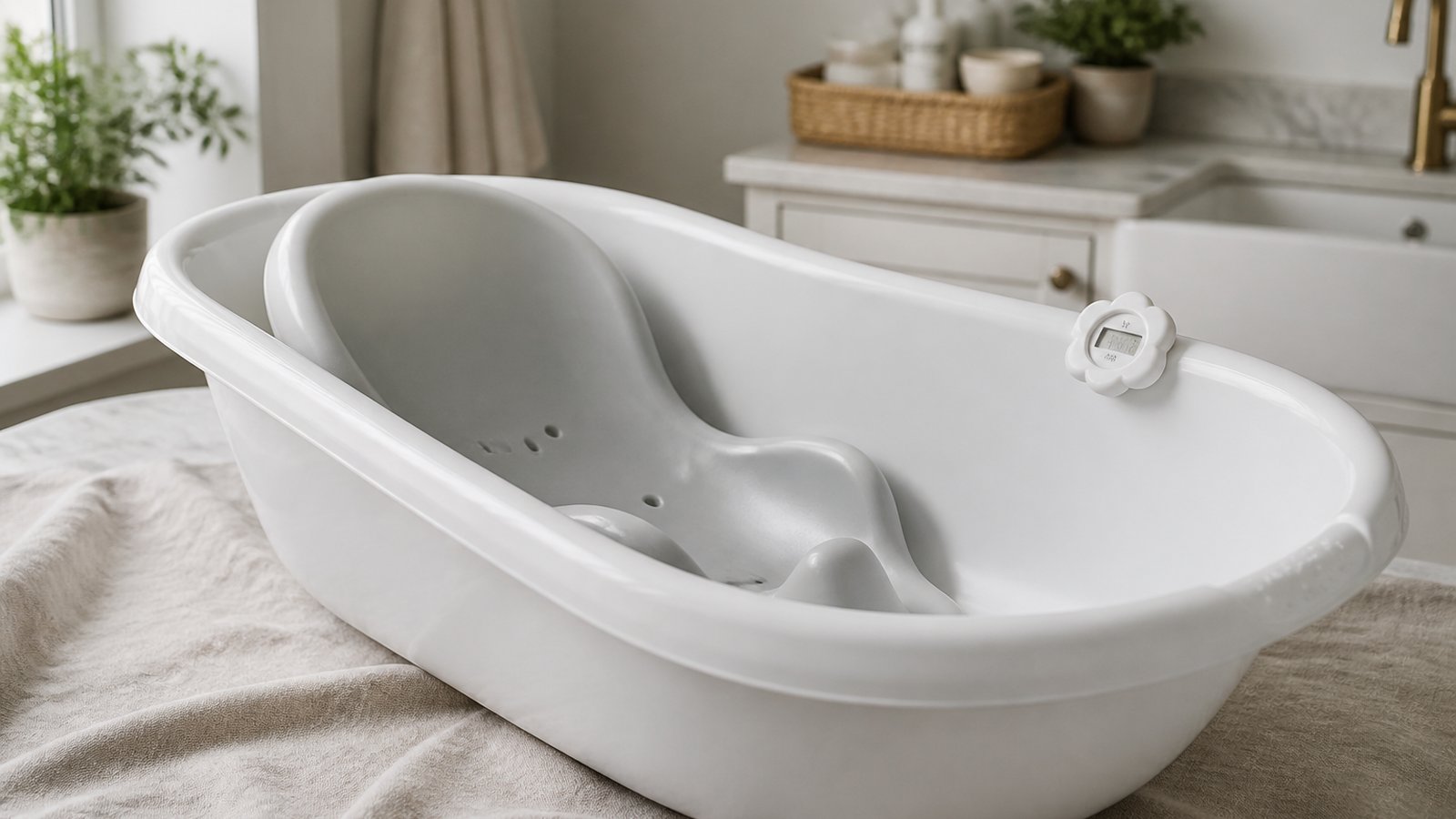 Non-slip baby bath seat fitted in an empty XXL tub
