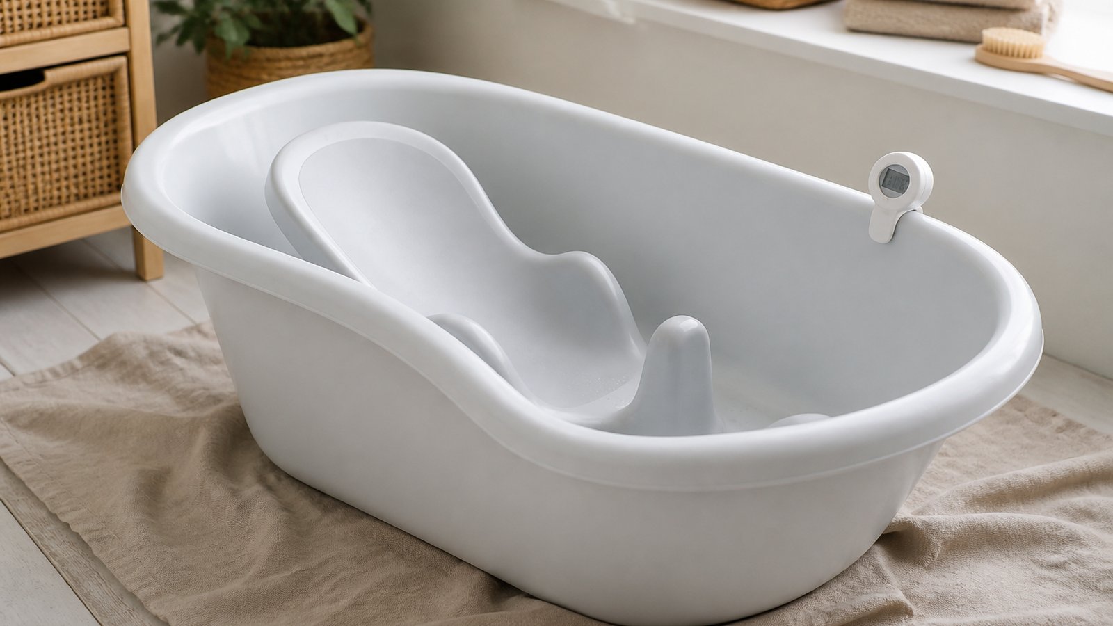 Non-slip baby bath seat fitted in an empty XXL tub