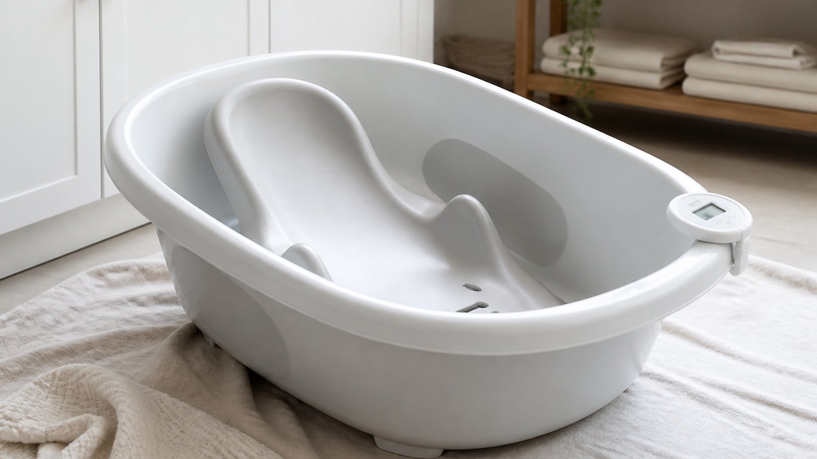 Non-slip baby bath seat fitted in an empty XXL tub