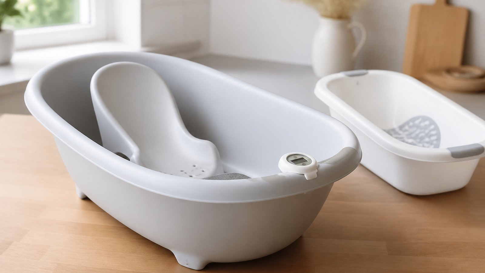 Premium freestanding baby bath on a comparison worktop